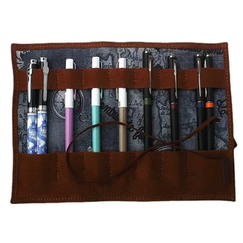 Луксозна висококачествена естествена кожа писалка чанта / ролка молив чанта подарък кутия защитна писалка химикалка офис аксесоари писалка комплект