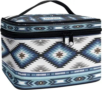 Западни чанти за грим Племенни етнически племенни ацтеки Навахо Преносими козметични пътни чанти Голям капацитет тоалетна случай съхранение торбичка