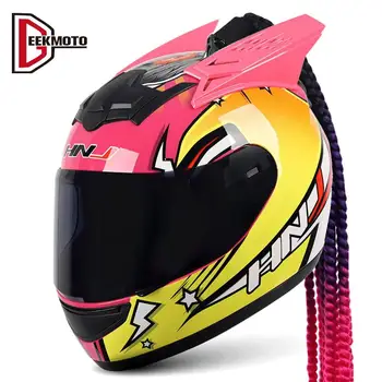 Full Face Helmet Motorcycle Capacete De Moto Helmet Off-road Creative Horns Headwear Motocross Casco Moto DOT Approved Helmet