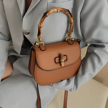 Нова луксозна марка бамбукова дръжка дизайнер жени женски висококачествени седлови чанти за рамо модни портмонета Crossbody ръчна чанта чанта
