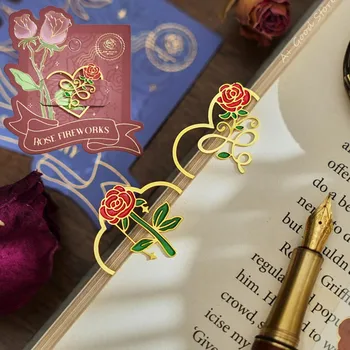 Естетични розови цветя метални отметки за книги Студентски четене на книги Маркери за страници Клипове за страници Детски училищни канцеларски материали Детски подаръци