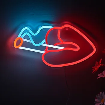 1PC Cool Super Bright 5V USB Lady Man Smoking With Lips LED Neon Art Sign For Man Room Party Club Decoration 12.05''*6.42''