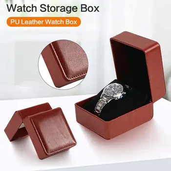 Обикновена кожена кутия за часовници Калъф за опаковане на часовник Ръчен часовник Луксозен държач Калъф за съхранение на часовници Flip Display Box