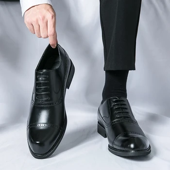 Горещи луксозни зрели възраст мъжка мода бизнес кожени обувки официална черна рокля обувки мъжки Оксфорд сватба офис обувки безплатна доставка
