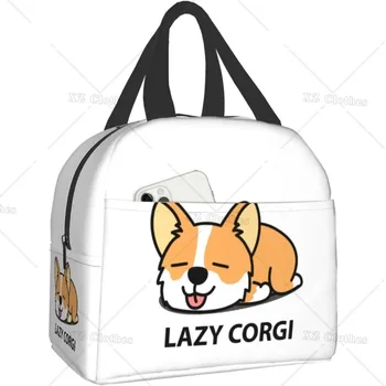 Lazy Welsh Corgi Puppy Lunch Box Insulated Reusable Waterproof Lunch Bag with Front Pocket for Men Kids Women School Trip Picnic