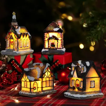 Коледна вила LED празнична светлина фигурки смола осветени вътрешни декоративни къщи село вила за празнична украса