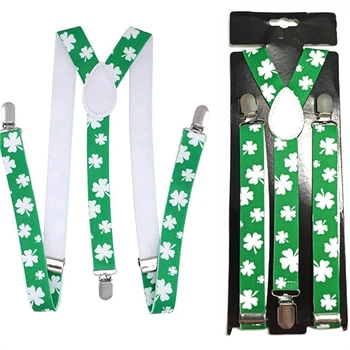 StPatrick Ден Зелен костюм Suspender скоба парти аксесоари Шамрок презрамка презрамка Ирландски национален ден парти доставки