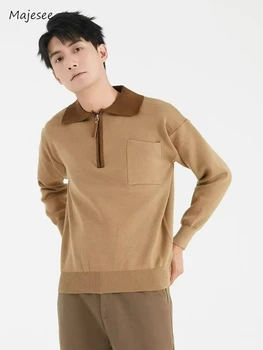 Пуловери Мъже Японски Commuting стил реколта есен Slouchy All-мач High Street Fashion Мъже трикотаж Smart Casual College