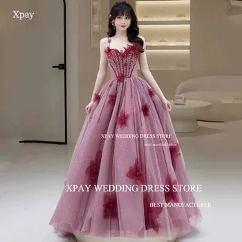 XPAY Спагети каишка Корея A линия вечерни рокли мъниста пайети без ръкави официална абитуриентска рокля снимки стреля 3D цвете парти рокля