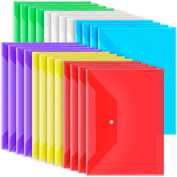 24Pack пластмасови пликове с Snap затваряне, пластмасови папки за файлове за документи A4 Clear Envelopes Folders,File Bags Durable