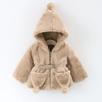 2023 Есен Зима Топло палто от изкуствена кожа за момичета Коледна принцеса Връхни дрехи Мода Плюшено бебешко яке Новогодишно парти Детски дрехи