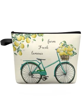 Fruit Lemon Bike Travel Cosmetic Bag с голям капацитет Преносима торбичка за съхранение на грим Дамски водоустойчив многофункционален калъф за молив
