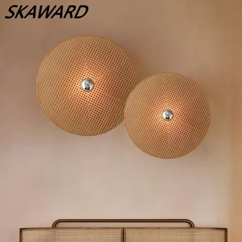 Класически бамбукова стена светлина ръчно плетена ратанова стенна лампа за дома Ресторант спалня нощно осветление тъкане дома декор