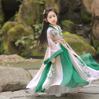 Детски ханфу жени Зелена китайска традиционна рокля Танцова фея костюм Прекрасни момичета Cosplay момиче принцеса облекло карнавал