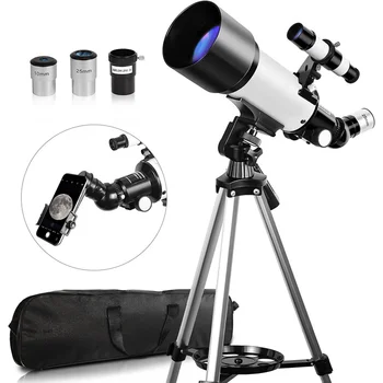 Астрономически рефракторен телескоп с чанта за носене, 70mm бленда, 400mm фокусно разстояние, подарък за възрастни и деца