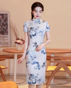 Yourqipao Cheongsam китайски стил подобрен млад среден стил елегантен темперамент двуслойни жени Qipao ханфу комплекти