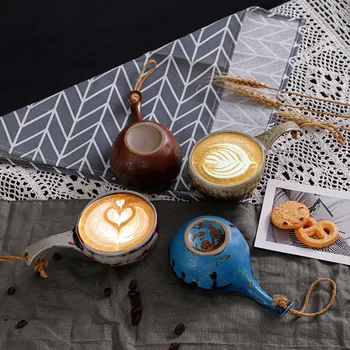 Керамични чаши за кафе с ремък, чаша с форма на воден черпак, ретро, добре изглеждащ, творчески чай, личност Ins вятър, дръжка за колан