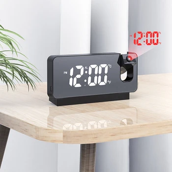 LED цифрова проекция будилник за спалня часовник проекция на тавана стена акумулаторна време температура дисплей отлагане