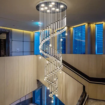 Модерен стълбищен полилей кристална спирална светлина Декорация на дома Всекидневна Висока дуплекс вила Loft Дълго висящо приспособление за лигиране