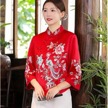 Дамска рокля Tang, Cheongsam, Национален костюм, Китайски традиционен костюм, Дамска блуза, Пролетна ретро бродирана блуза