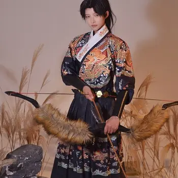 династия Мин Китайски ханфу мъжки древен винтидж костюм мъже Ханфу Кралската гвардия Хелоуин косплей облекло дракон воин ханфу