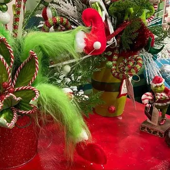 Пухкави гринчове Зелени изкуствени крака кол за Коледа Бонсай букет Carden орнамент Санта елф крак коледна украса