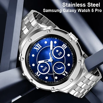 Корпус от неръждаема стомана + каишка за Samsung Galaxy Watch 5 Pro 45mm (не гледайте) метална гривна за капак на бронята galaxy watch5 pro 45 Band