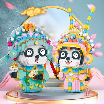 1145PCS Сладък панда градивни блокове Китайска опера животински монтаж модел тухли играчки десктоп декорация детски коледни подаръци