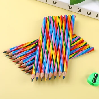 50PcsColorful молив дъга цвят олово молив 4 смесени цветове многоцветни дървени моливи студент DIY графити рисуване молив