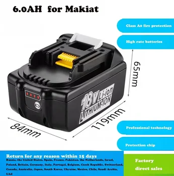 Последна подобрена акумулаторна батерия BL1860 18V 6000mAh литиево-йонна за Makita 18v батерия BL1840 BL1850 BL1830 BL1860B LXT 400