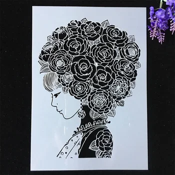 1Pcs A4 29 * 21cm красива роза коса момиче DIY наслояване шаблони живопис скрапбук оцветяване щамповане албум декоративен шаблон