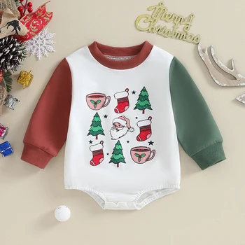 Коледа бебе момче момиче облекло дълъг ръкав ританки модел печат новородено боди бебе сладък зимни дрехи