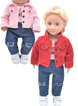 Дрехи за кукла Подходящ за 17inch играчки Новородена кукла Американски дрехи за кукли Модно яке дънки костюм Подарък за момиче
