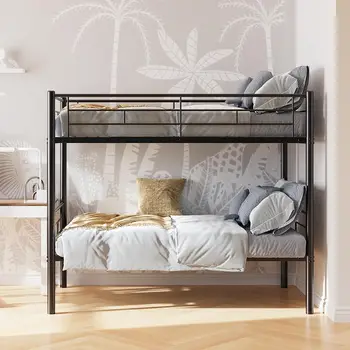 Twin Over Twin Metal Двуетажно легло със стълба, тежкотоварен здрав метал с мантинела за общежитие, спалня, без кутия Необходима е пружина