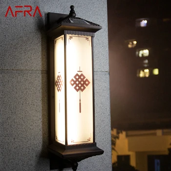 AFRA слънчева стенна лампа на открито творчество китайски възел sconce светлина LED водоустойчив IP65 за дома Вила Балкон Двор