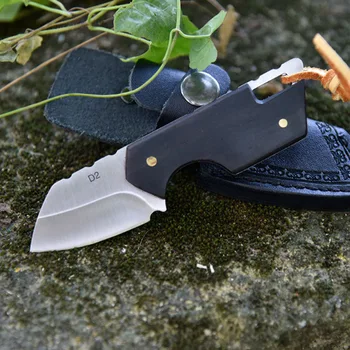 Мини дървен тактически нож Самозащита D2 Нож с фиксирано острие Оцеляване на открито Къмпинг джаджи EDC инструменти Резачка за ловни стоки