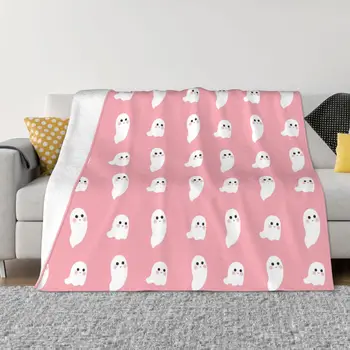 Хелоуин летящи призрачни лица вълнено одеяло розово призрачно новост хвърлят одеяло за дома 150 * 125 см