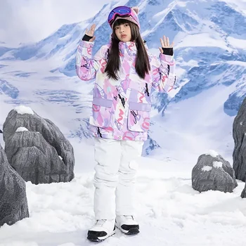 Зима -30°C Детски ски костюм Професионални ски Сноуборд Детско яке и панталони Момчешки и момичешки снежен костюм Топъл водоустойчив