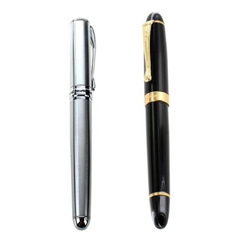 Jinhao 1бр фонтан писалка 450 черен със злато широк писец & 1бр X750 класически сребро Ct фонтан писалка, гладка писане писалка