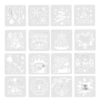16x Коледни шаблони Шаблони за рисуване Детски възрастни за многократна употреба DIY шаблон за рисуване за изработване на карти Етаж Fabric Planner стенни плочки