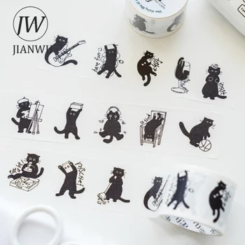 JIANWU 30mm * 200cm Litter Black Cat Series Cartoon Kawaii Cat Decor Material Washi лента Creative DIY Journal Collage Stationery