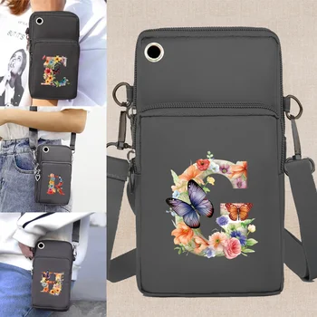 Преносим мобилен телефон чанта малки Crossbody чанта дамска чанта платно мобилен телефон чанта пеперуда писмо модел рамо чанта