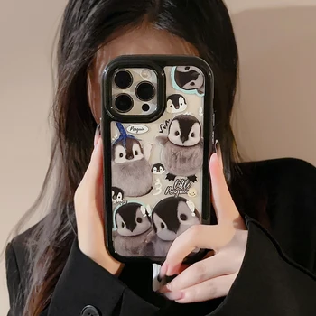 корейски сладък карикатура пингвин ясен калъф за телефон за iPhone 15 14 13 12 11 Pro Max X XS XR 14 15 плюс удароустойчив мек силиконов капак