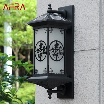AFRA външна слънчева стенна лампа творчество китайски стил черен sconce светлина LED водоустойчив IP65 за дома балкон двор