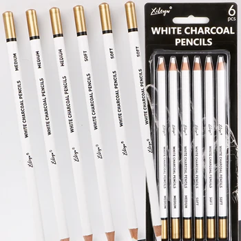 6Pcs бял въглен молив рисуване комплект меки & средни скициране молив изкуство доставка