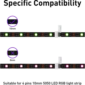  LED конектор за ленти 4 пинов 10mm RGB конектор за светлинна лента без спойка за 5050 SMD - конектори без празнини, конектори с форма L
