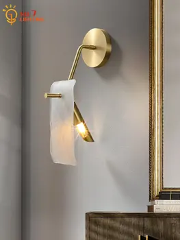 Минималистичен луксозен меден стъкло стена лампа LED E14 злато блясък спалня нощно шкафче монтирани хол фон проучване салон бар