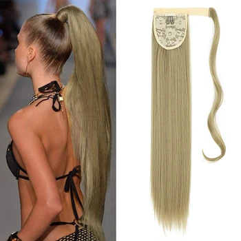 My-Diva 34инча синтетичен конска опашка коса разширение клип в фалшива перука коса коса блондинка увийте около плитка дълго гладко режийни Po
