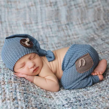 Облекло за фотография на новородени Топ шапка с възел + панталони 2бр / комплект бебе момче момиче фото реквизит аксесоари студио новородено стрелба дрехи