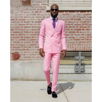 Chic Pink Terno Мъжки костюми Blazer Редовно парти Двуреден връх Ревера мода 2 парче (яке + панталони) Луксозно облекло 2023